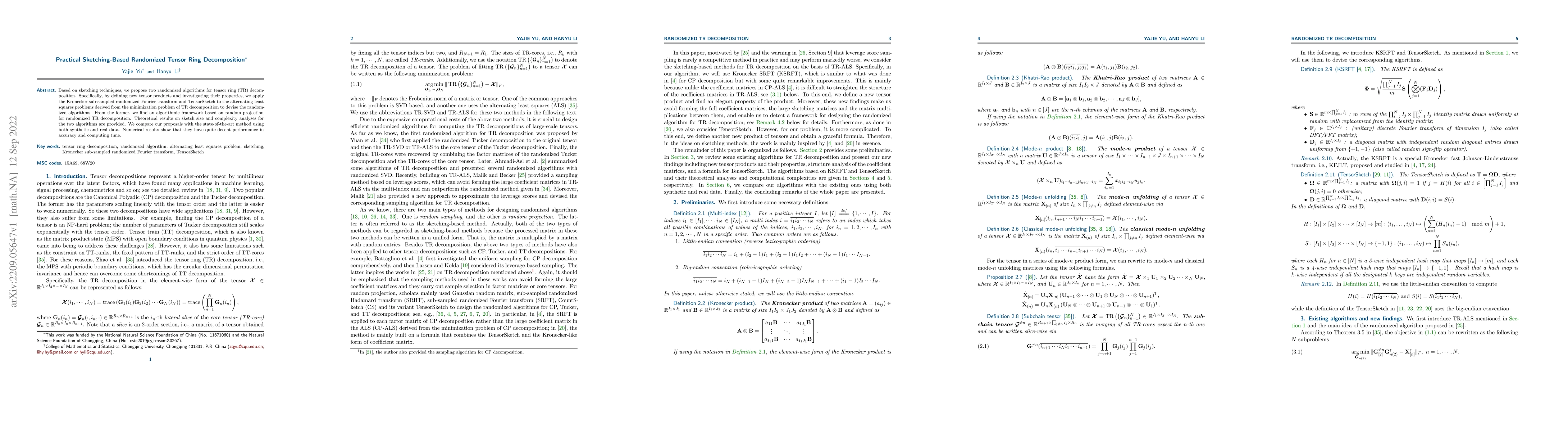 Thumbnail for Practical Sketching-Based Randomized Tensor Ring Decomposition