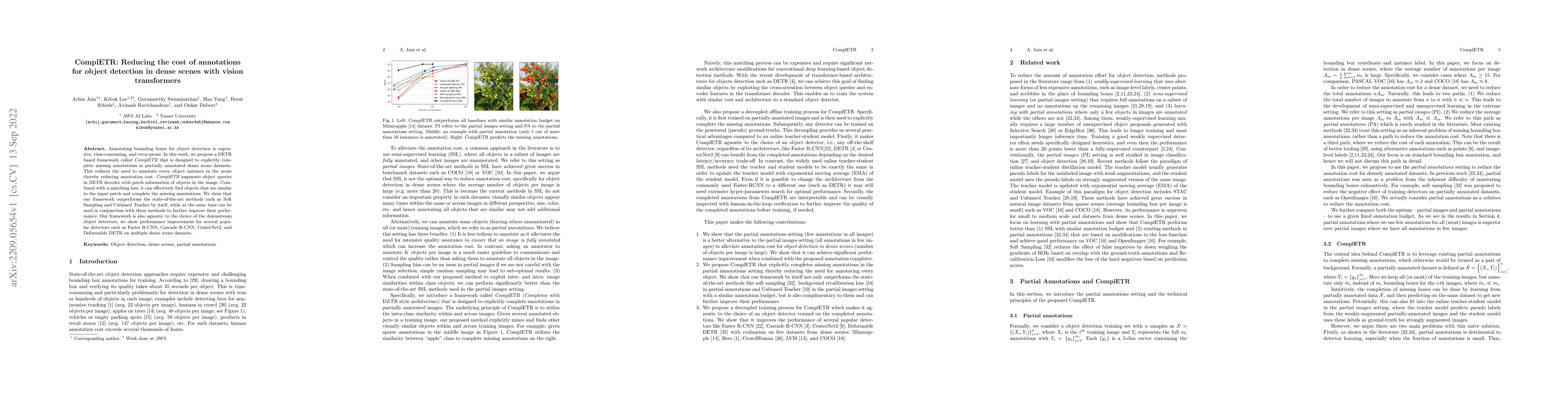 Thumbnail for ComplETR: Reducing the cost of annotations for object detection in dense
  scenes with vision transformers
