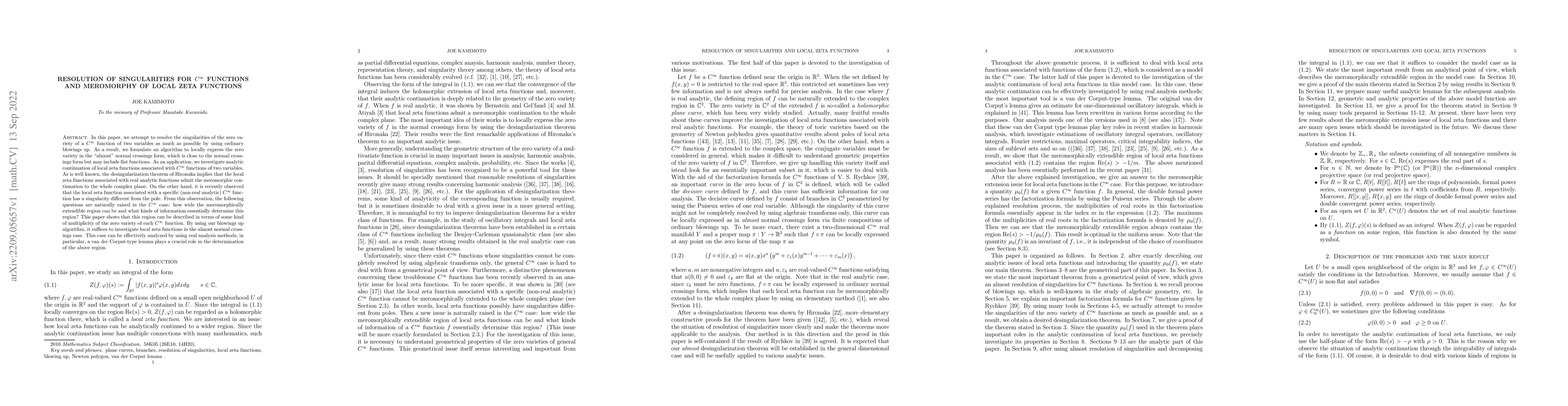Thumbnail for Resolution of singularities for $C^{\infty}$ functions and meromorphy of
  local zeta functions