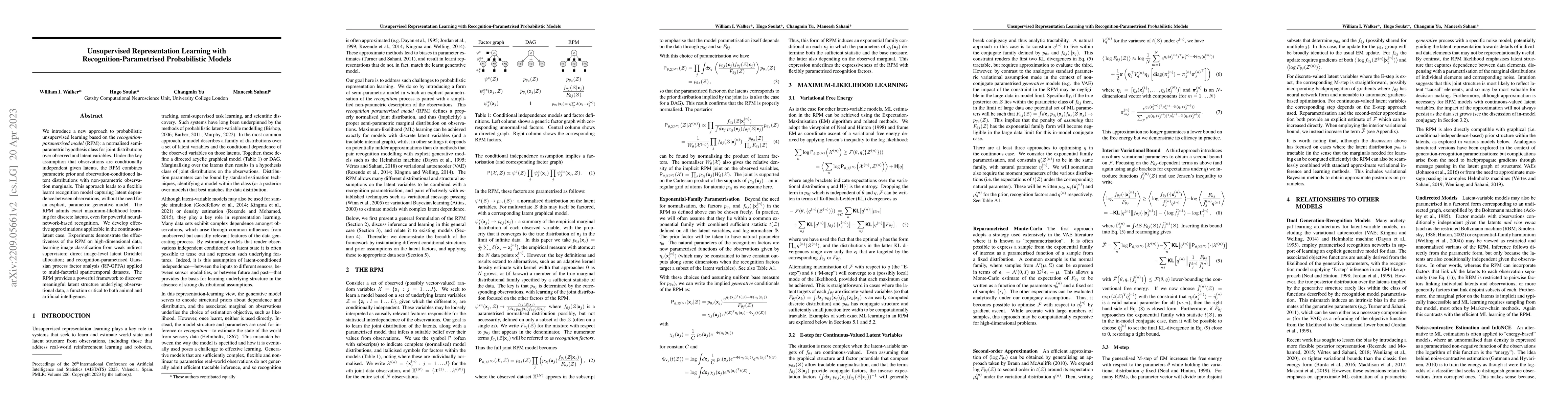 Thumbnail for Unsupervised representation learning with recognition-parametrised
  probabilistic models