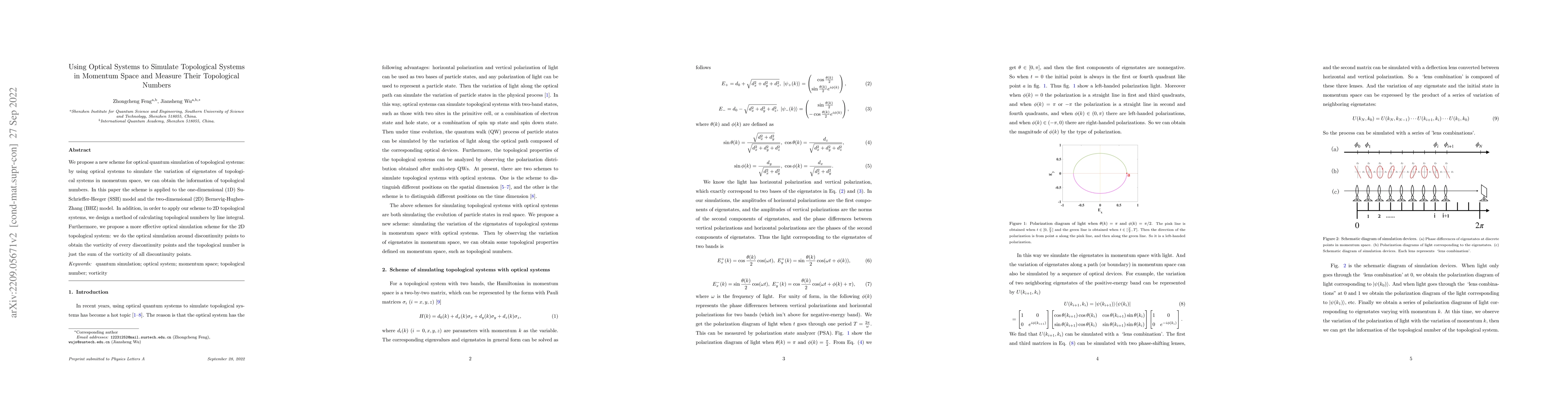 Thumbnail for Using Optical Systems to Simulate Topological Systems in Momentum Space
  and Measure Their Topological Numbers