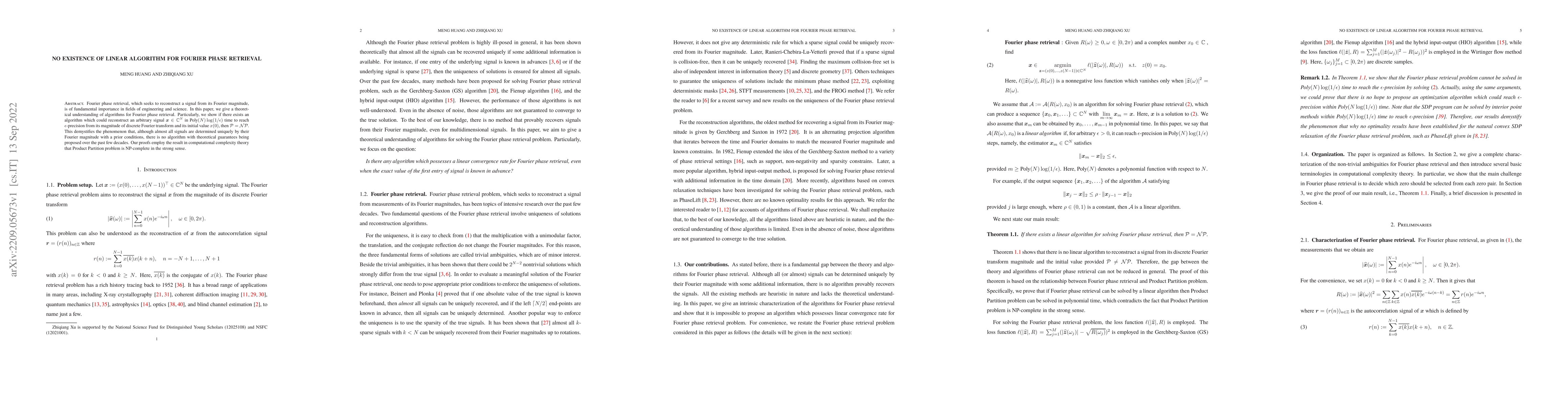 Thumbnail for No existence of linear algorithm for Fourier phase retrieval