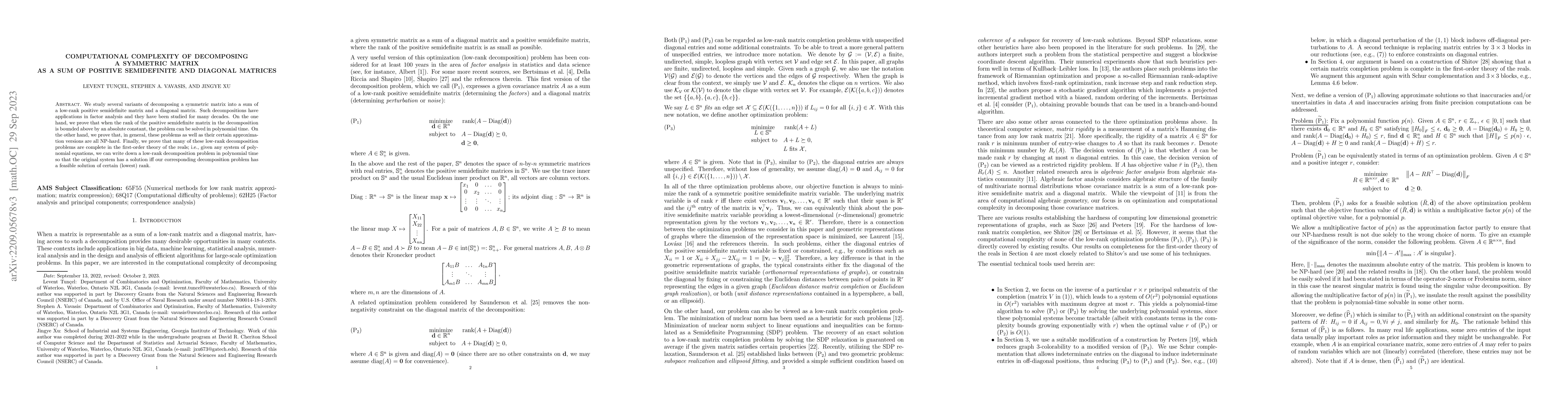Thumbnail for Computational complexity of decomposing a symmetric matrix as a sum of
  positive semidefinite and diagonal matrices