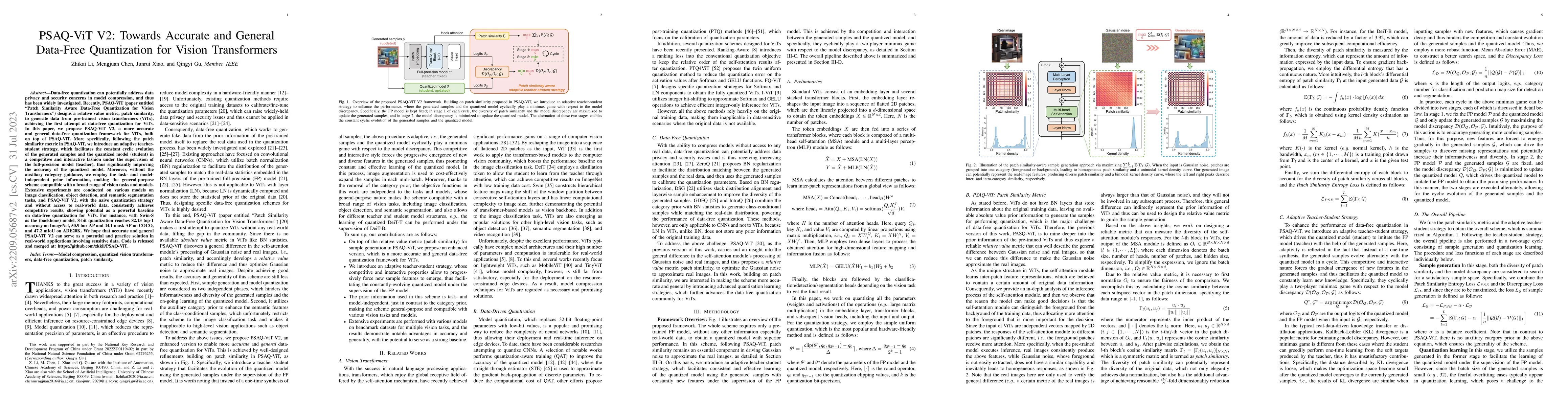 Thumbnail for PSAQ-ViT V2: Towards Accurate and General Data-Free Quantization for
  Vision Transformers