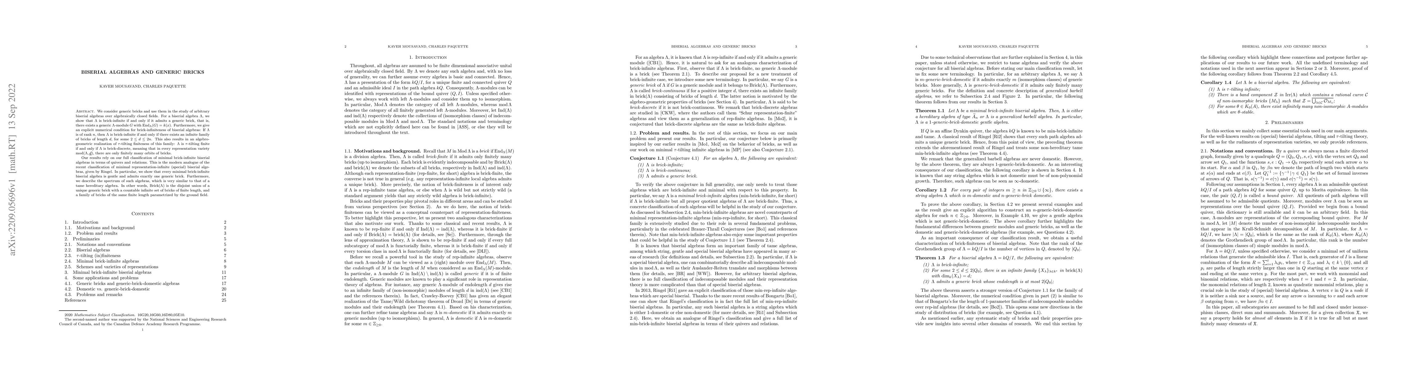 Thumbnail for Biserial algebras and generic bricks
