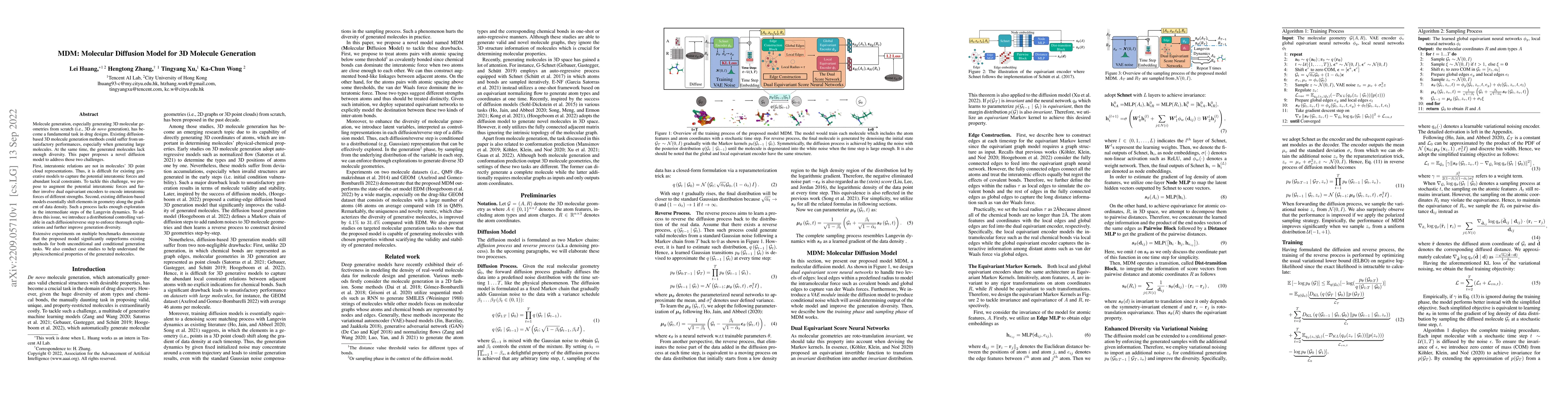 Thumbnail for MDM: Molecular Diffusion Model for 3D Molecule Generation