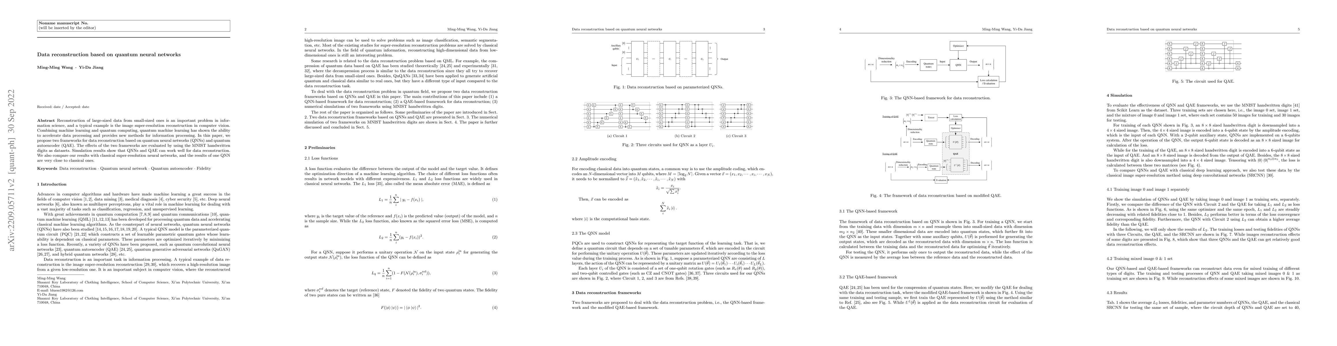 Thumbnail for Data reconstruction based on quantum neural networks