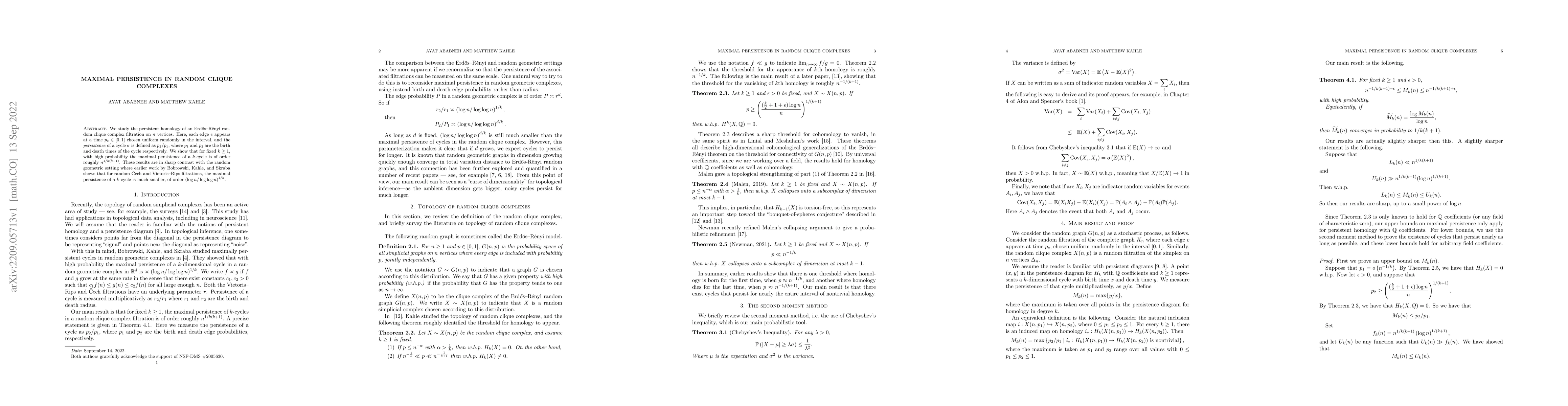 Thumbnail for Maximal persistence in random clique complexes