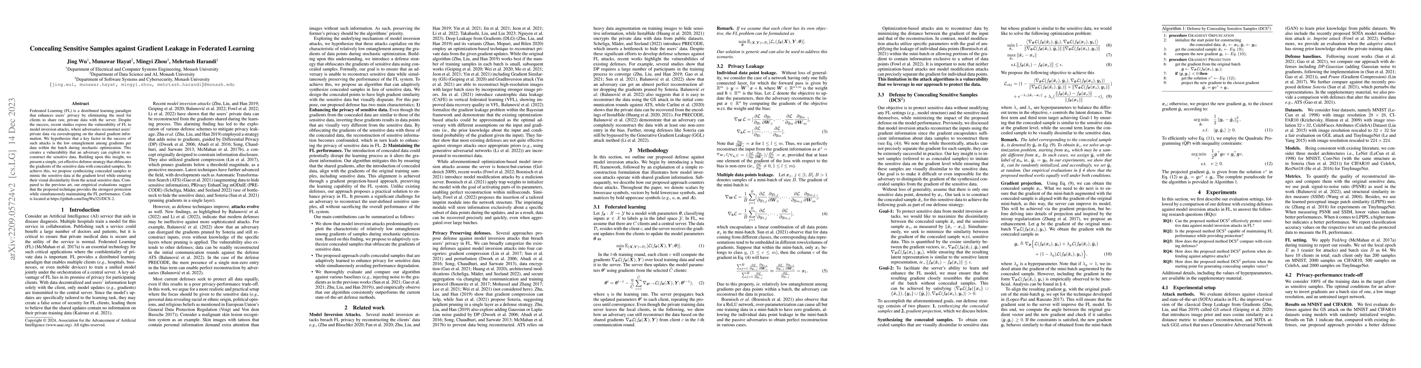 Thumbnail for Concealing Sensitive Samples against Gradient Leakage in Federated
  Learning
