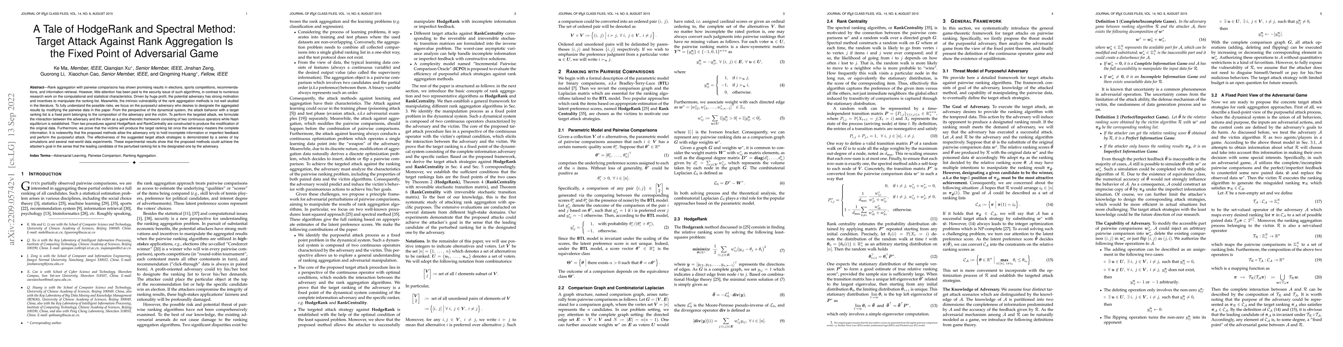 Thumbnail for A Tale of HodgeRank and Spectral Method: Target Attack Against Rank
  Aggregation Is the Fixed Point of Adversarial Game