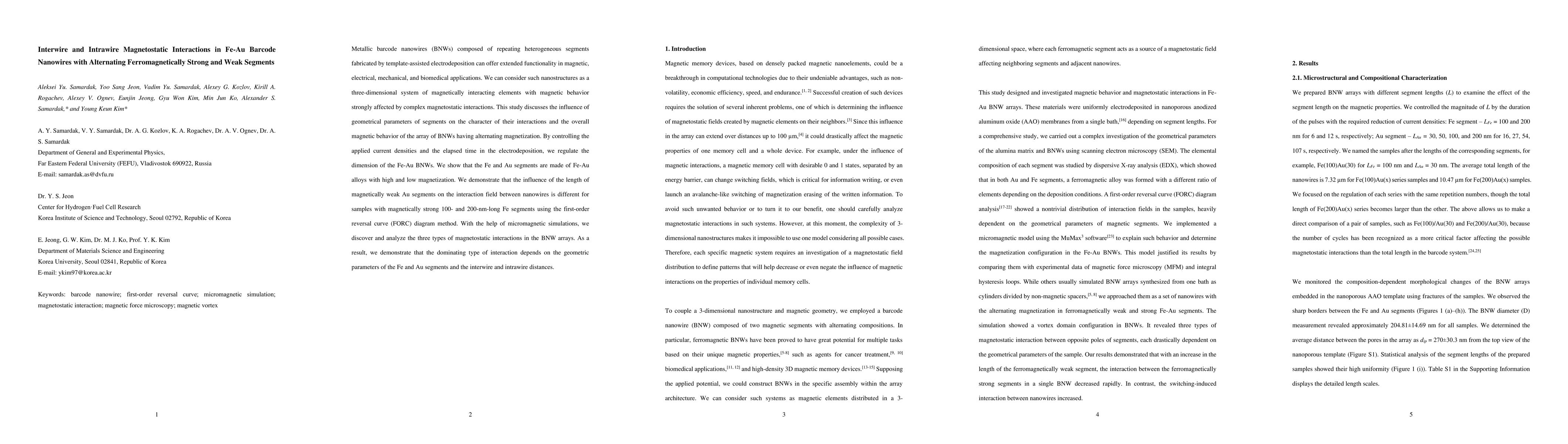 Thumbnail for Interwire and Intrawire Magnetostatic Interactions in Fe-Au Barcode
  Nanowires with Alternating Ferromagnetically Strong and Weak Segments