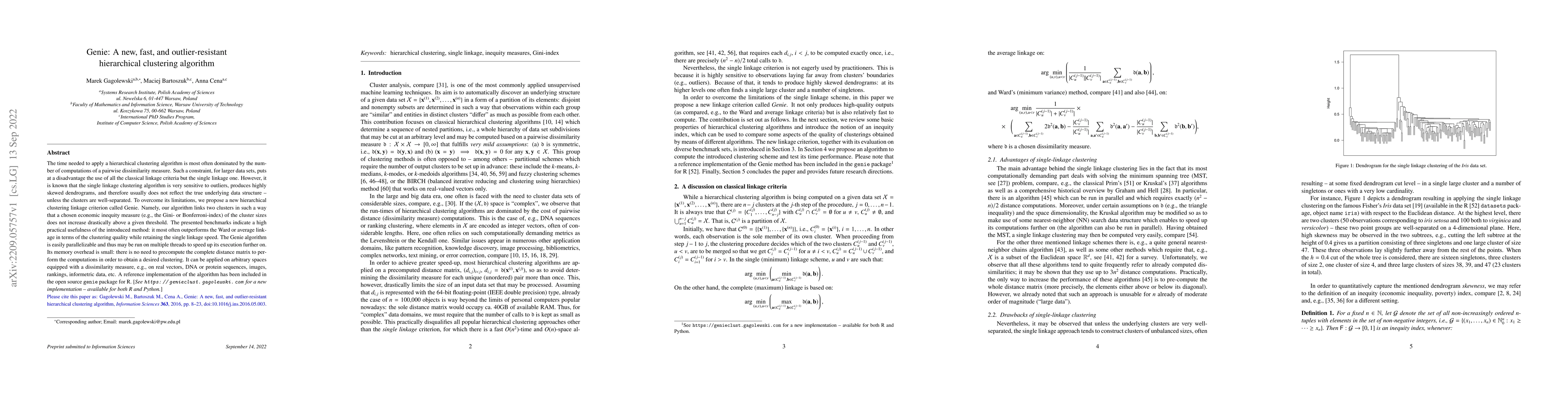 Thumbnail for Genie: A new, fast, and outlier-resistant hierarchical clustering
  algorithm