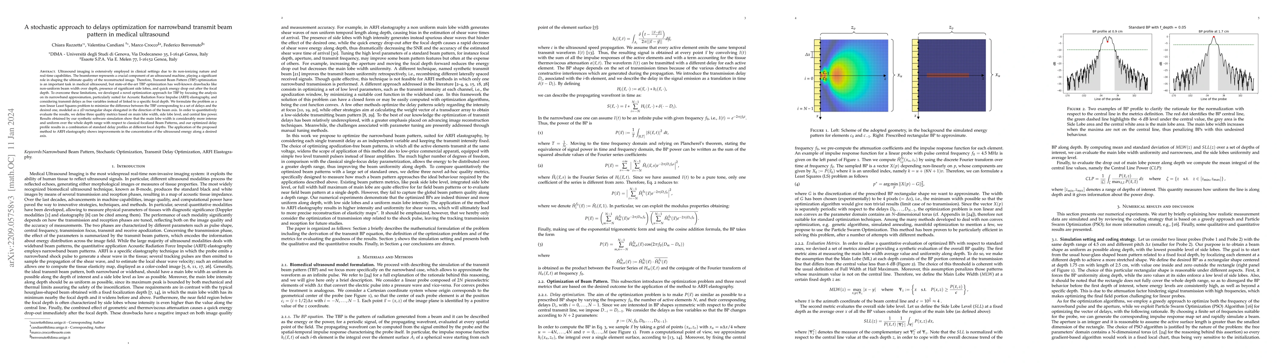 Thumbnail for A stochastic approach to delays optimization for narrowband transmit
  beam pattern in medical ultrasound