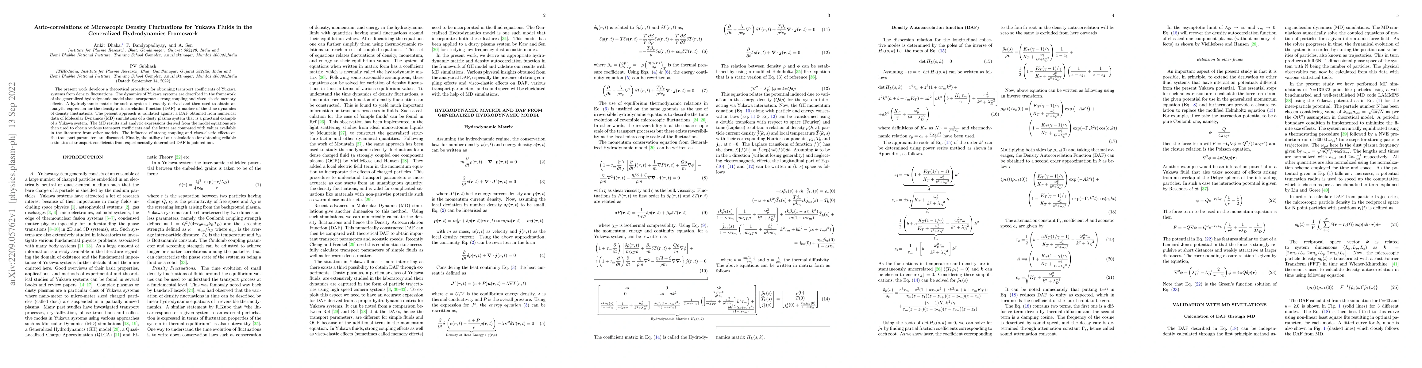 Thumbnail for Auto-correlations of Microscopic Density Fluctuations for Yukawa Fluids
  in the Generalized Hydrodynamics Framework