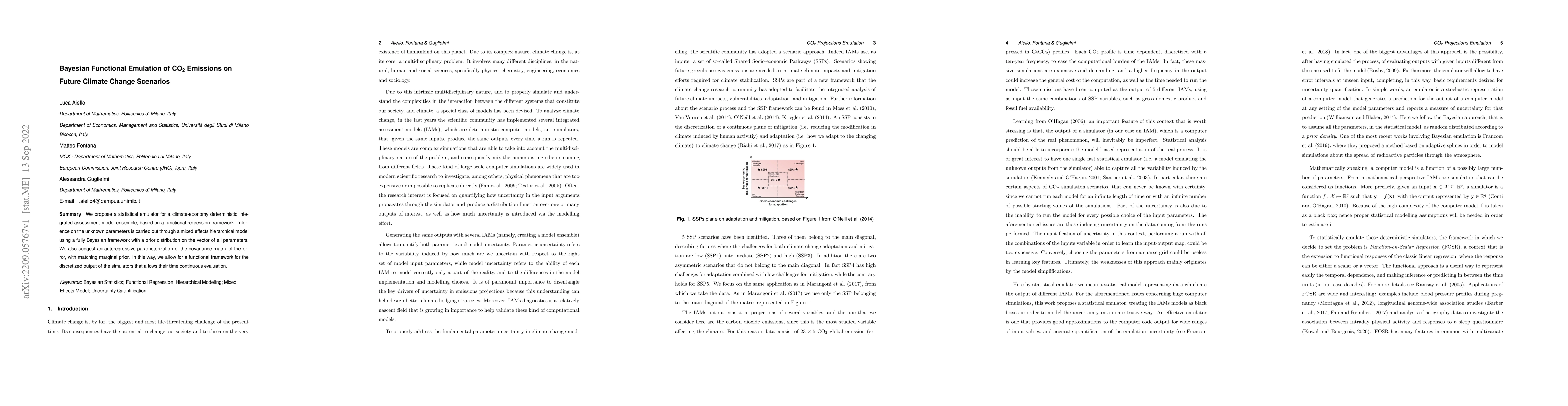 Thumbnail for Bayesian Functional Emulation of CO2 Emissions on Future Climate Change
  Scenarios