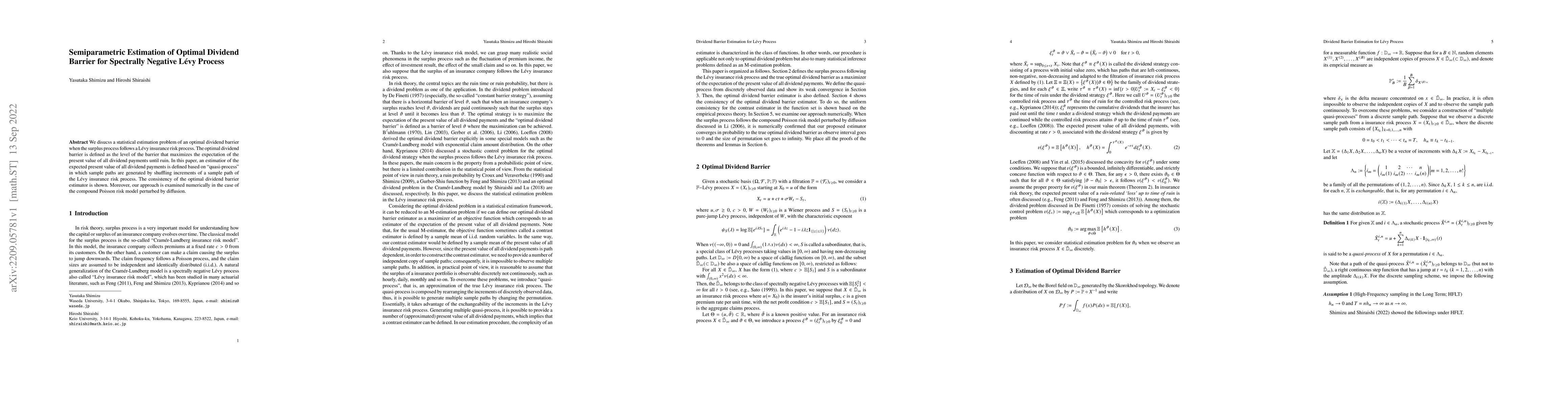 Thumbnail for Semiparametric Estimation of Optimal Dividend Barrier for Spectrally
  Negative L\'{e}vy Process