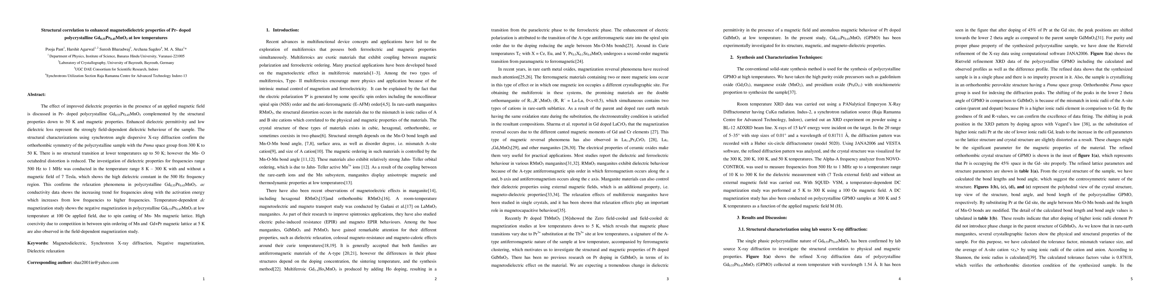 Thumbnail for Structural correlation to enhanced magnetodielectric properties of
  Pr-doped polycrystalline Gd$_{0.55}$Pr$_{0.45}$MnO$_3$ at low temperatures