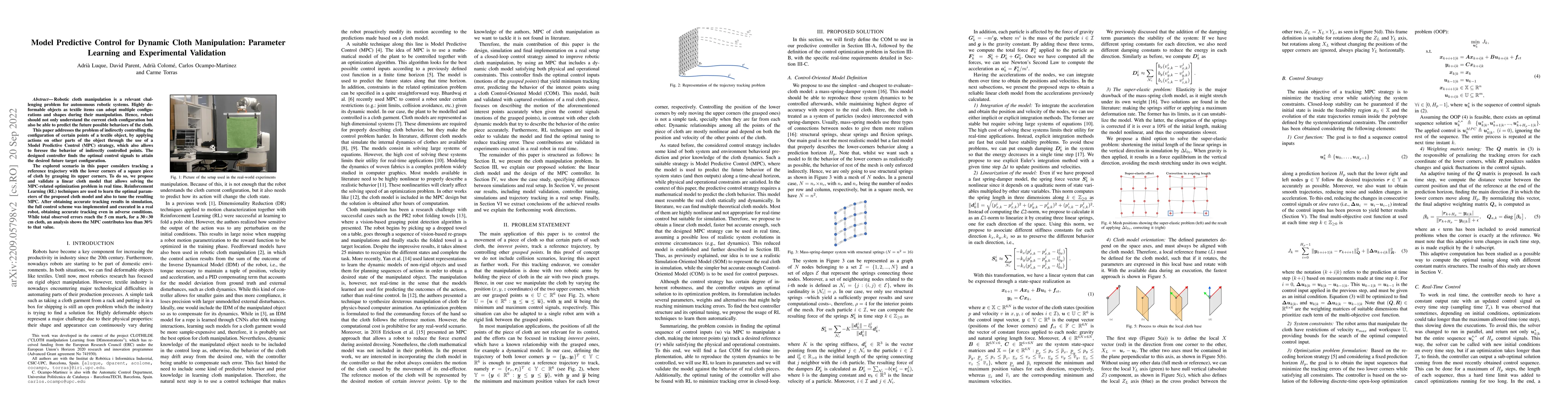Thumbnail for Model Predictive Control for Dynamic Cloth Manipulation: Parameter
  Learning and Experimental Validation