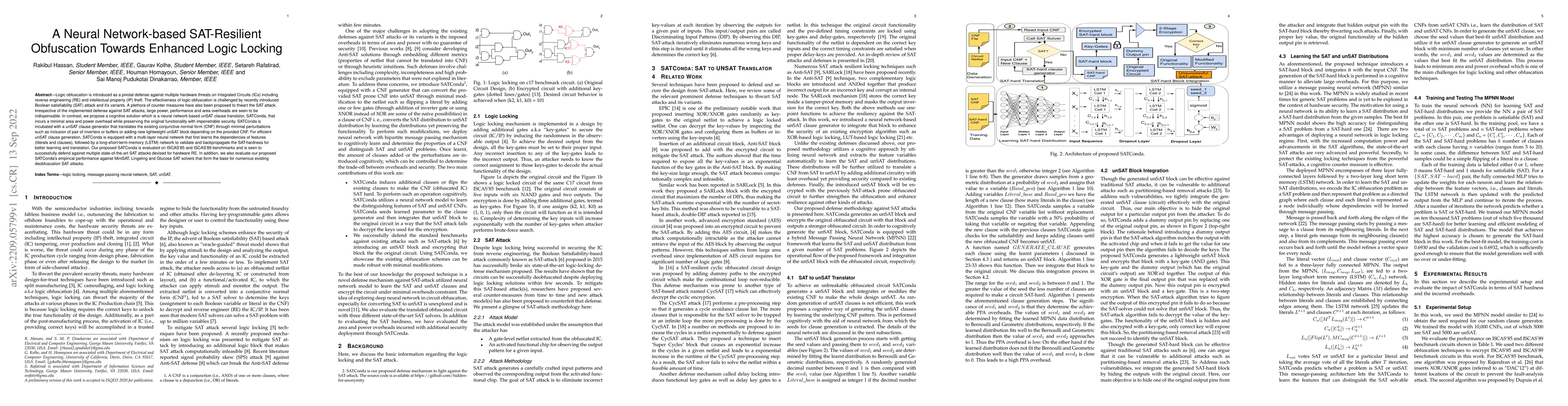Thumbnail for A Neural Network-based SAT-Resilient Obfuscation Towards Enhanced Logic
  Locking