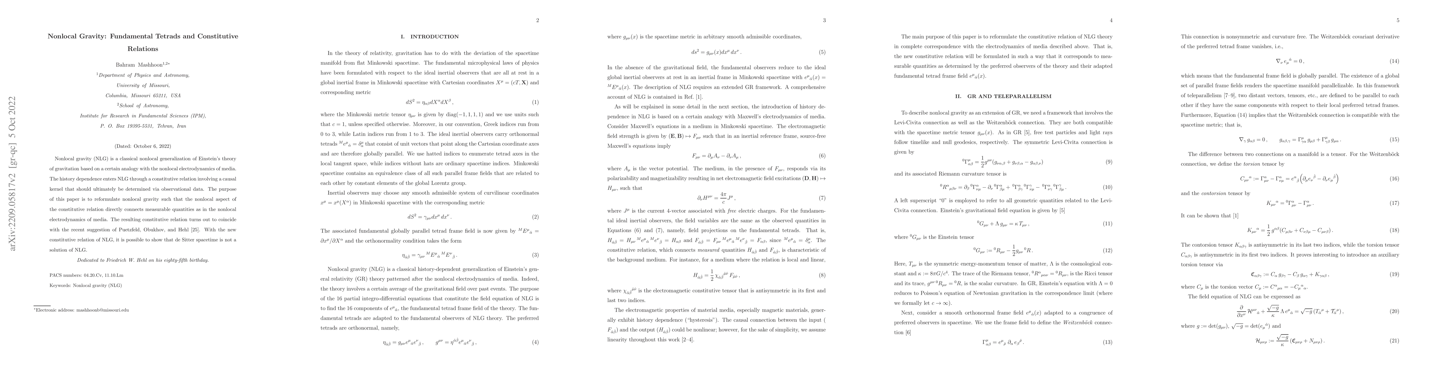 Thumbnail for Nonlocal Gravity: Fundamental Tetrads and Constitutive Relations