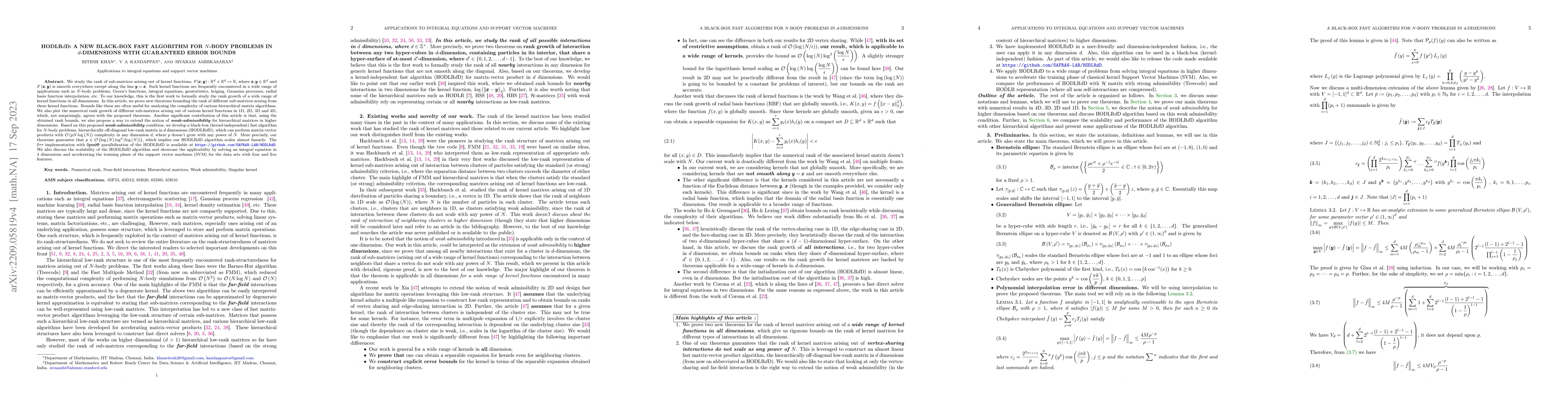 Thumbnail for HODLR$d$D: A new Black-box fast algorithm for $N$-body problems in
  $d$-dimensions with guaranteed error bounds
