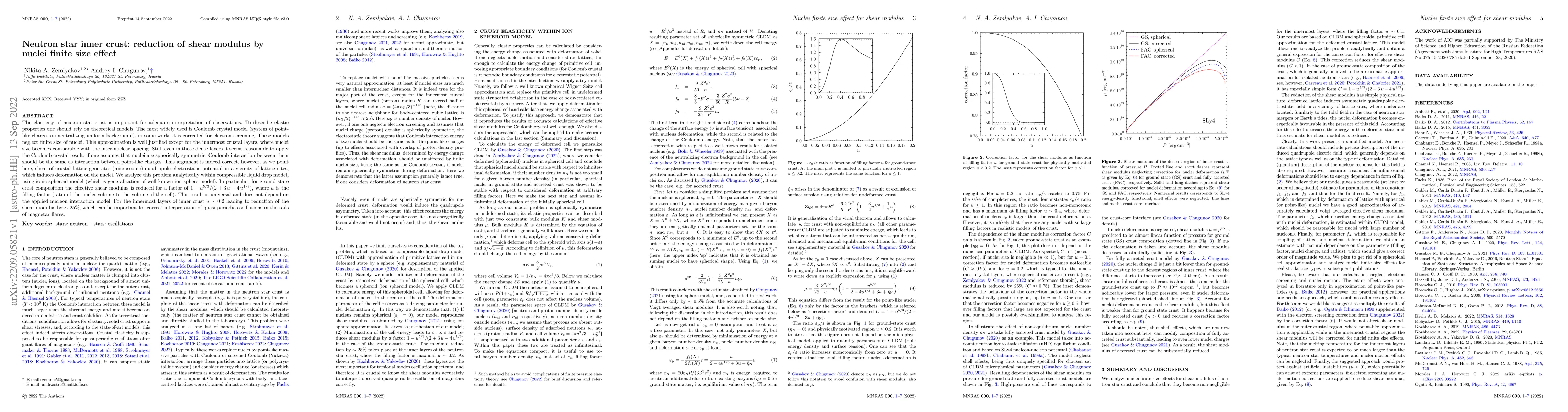 Thumbnail for Neutron star inner crust: reduction of shear modulus by nuclei finite
  size effect