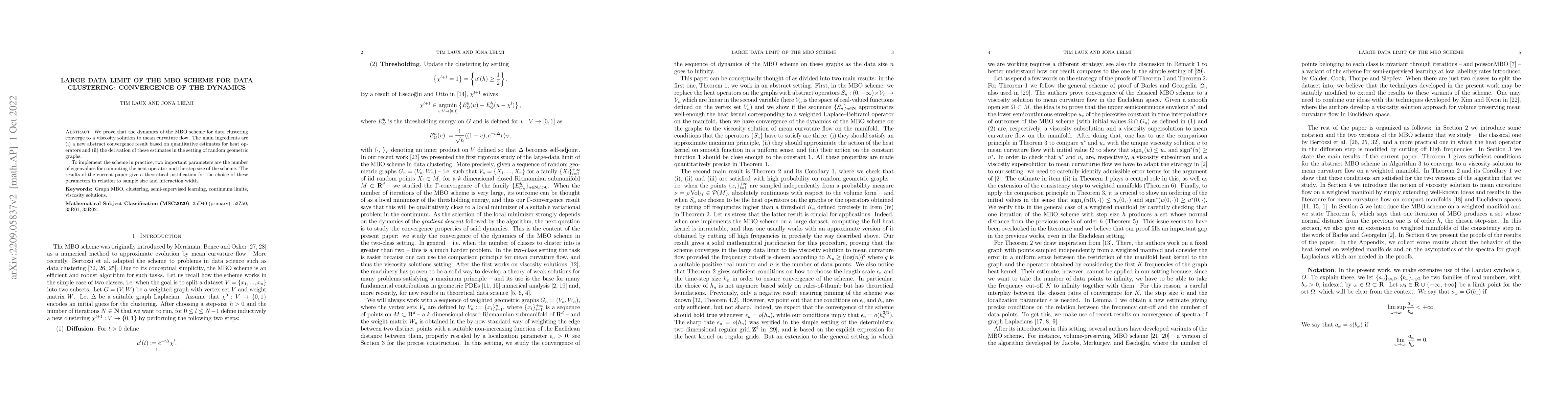 Thumbnail for Large data limit of the MBO scheme for data clustering: convergence of
  the dynamics