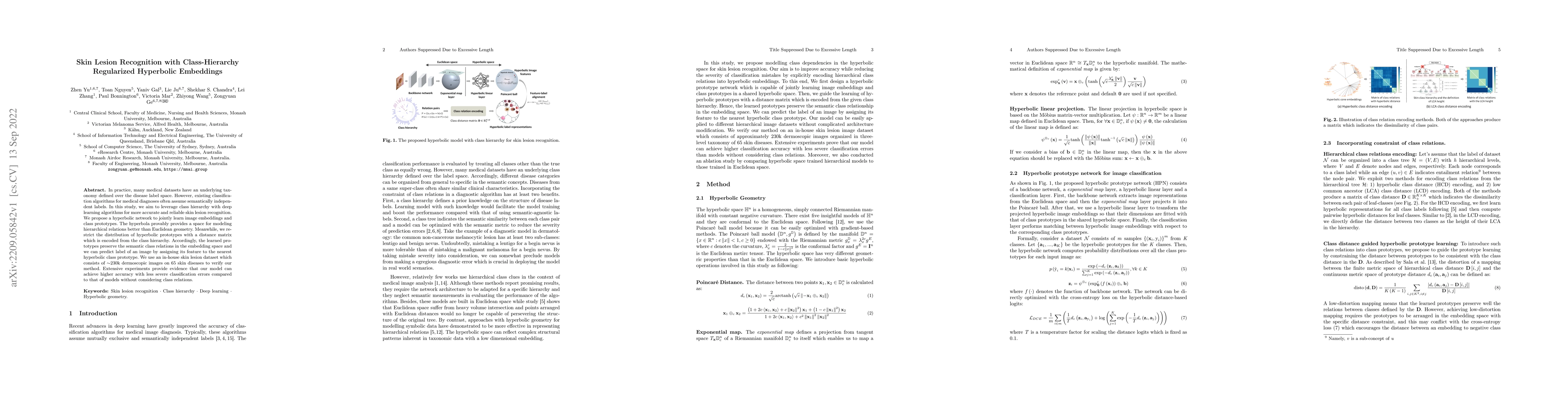 Thumbnail for Skin Lesion Recognition with Class-Hierarchy Regularized Hyperbolic
  Embeddings