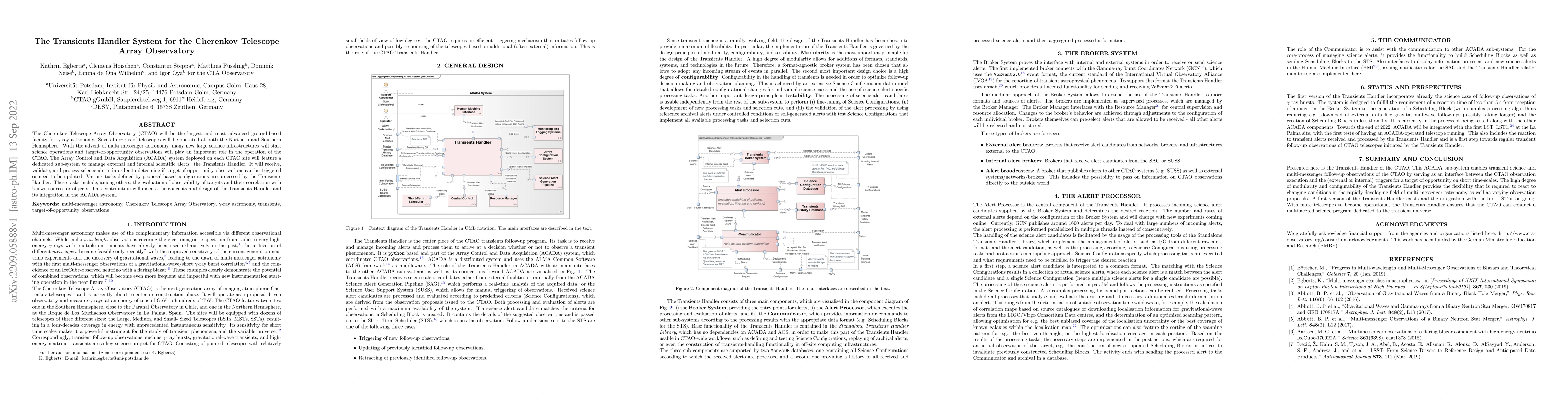 Thumbnail for The Transients Handler System for the Cherenkov Telescope Array
  Observatory