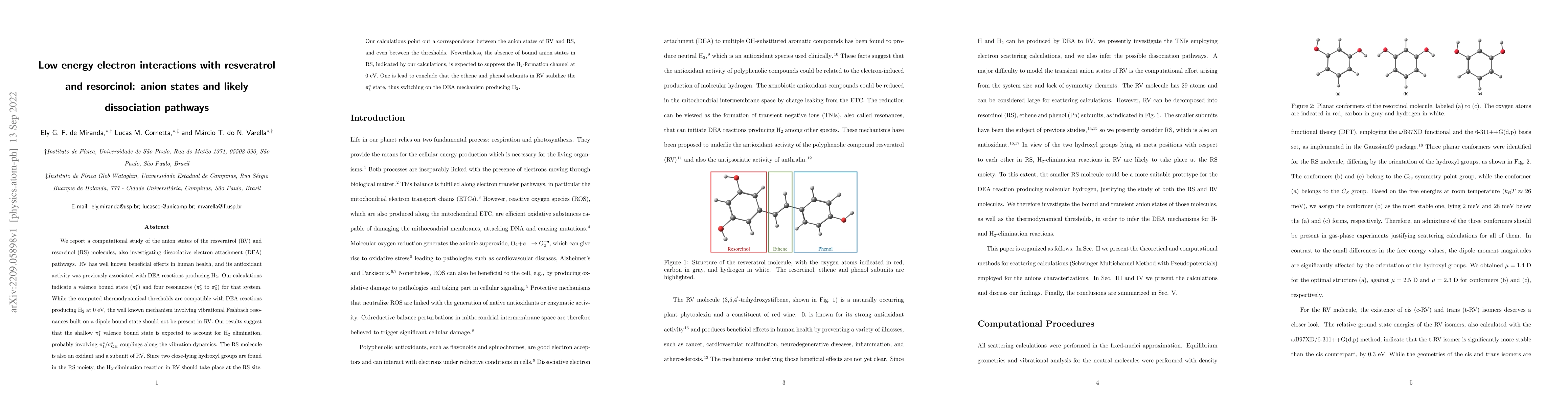 Thumbnail for Low energy electron interactions with resveratrol and resorcinol: anion
  states and likely dissociation pathways