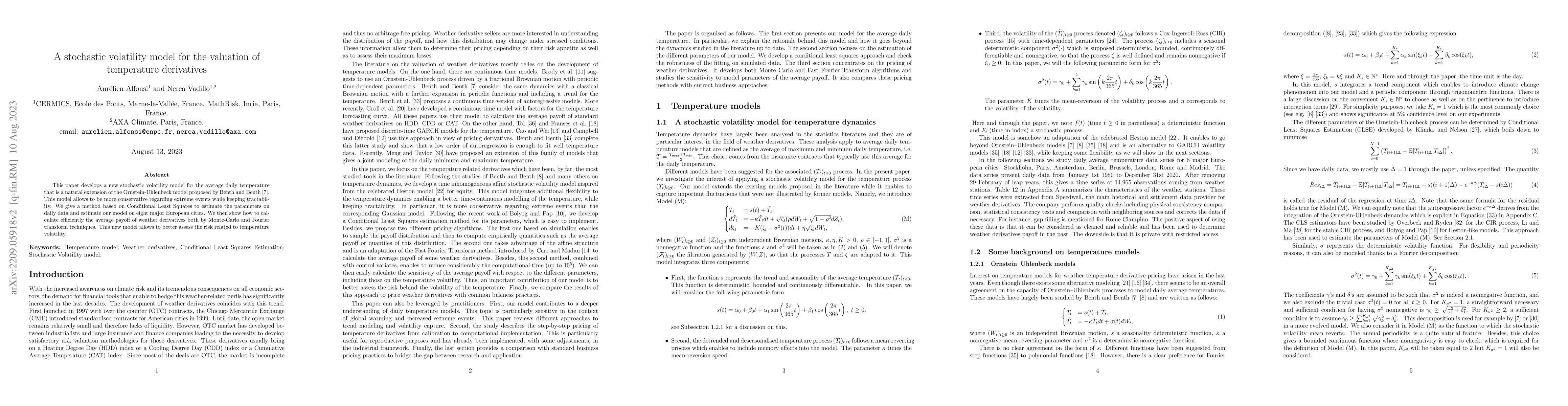 Thumbnail for A stochastic volatility model for the valuation of temperature
  derivatives
