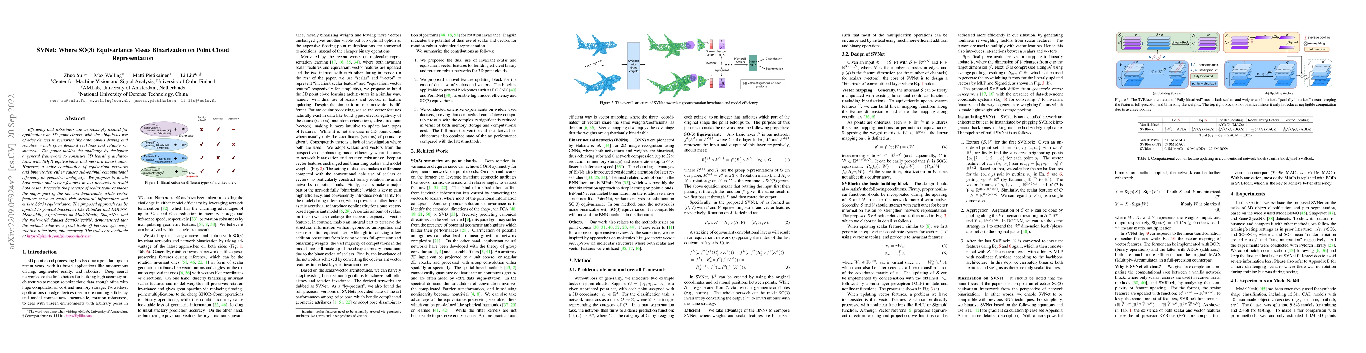 Thumbnail for SVNet: Where SO(3) Equivariance Meets Binarization on Point Cloud
  Representation