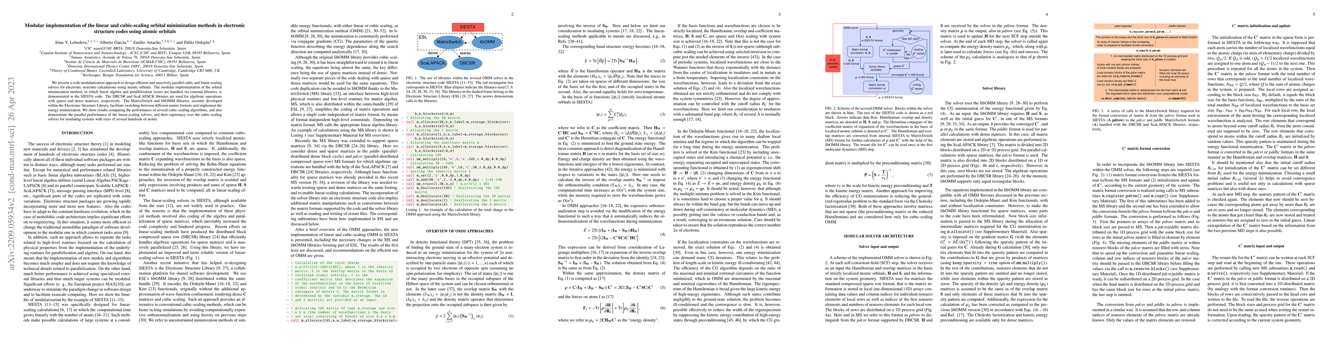 Thumbnail for Modular implementation of the linear and cubic-scaling orbital
  minimization methods in electronic structure codes using atomic orbitals