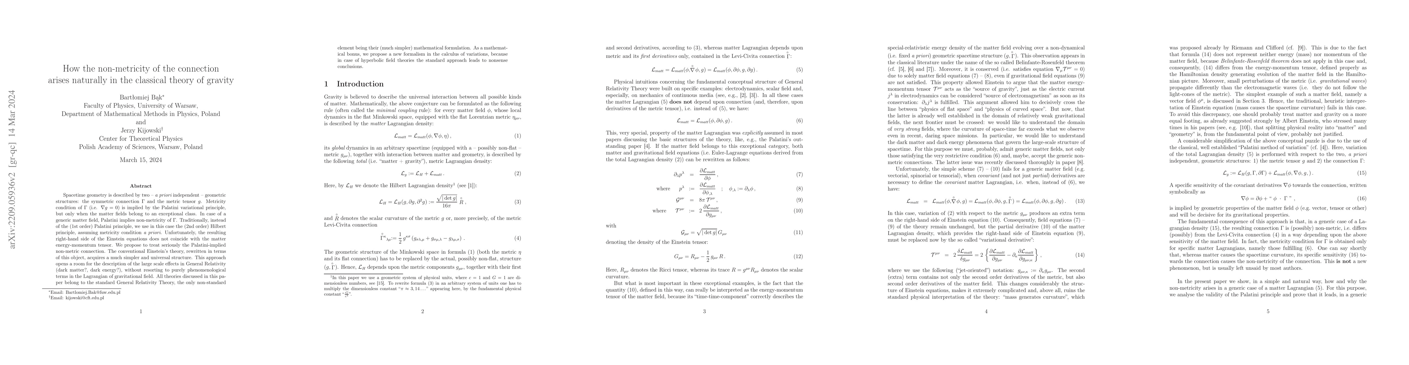 Thumbnail for How the non-metricity of the connection arises naturally in the
  classical theory of gravity