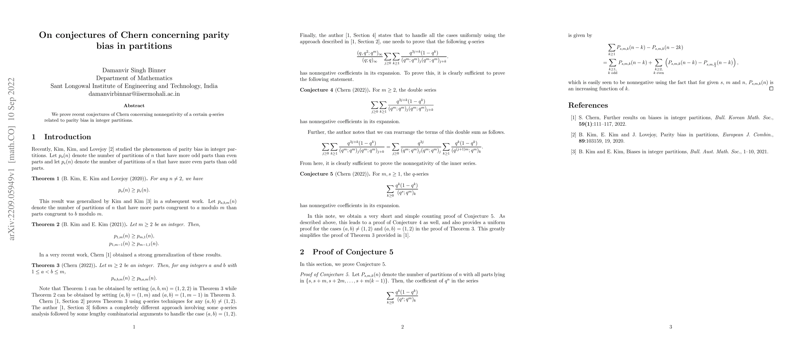 Thumbnail for On conjectures of Chern concerning parity bias in partitions
