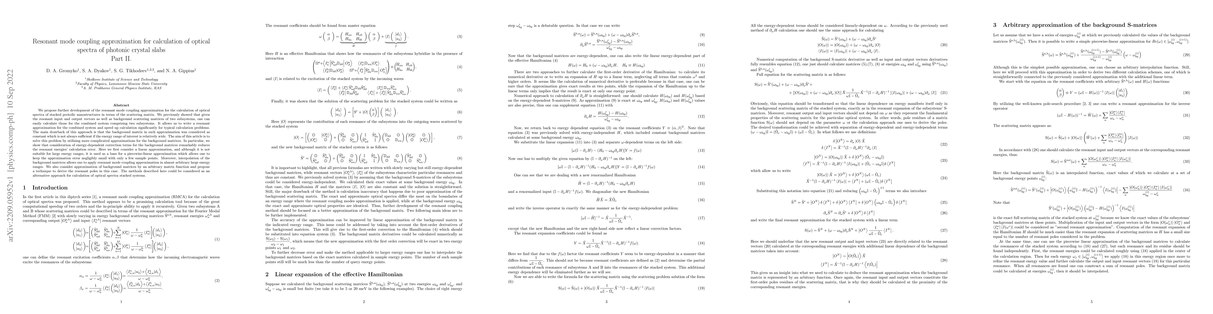 Thumbnail for Resonant mode coupling approximation for calculation of optical spectra
  of photonic crystal slabs. Part II