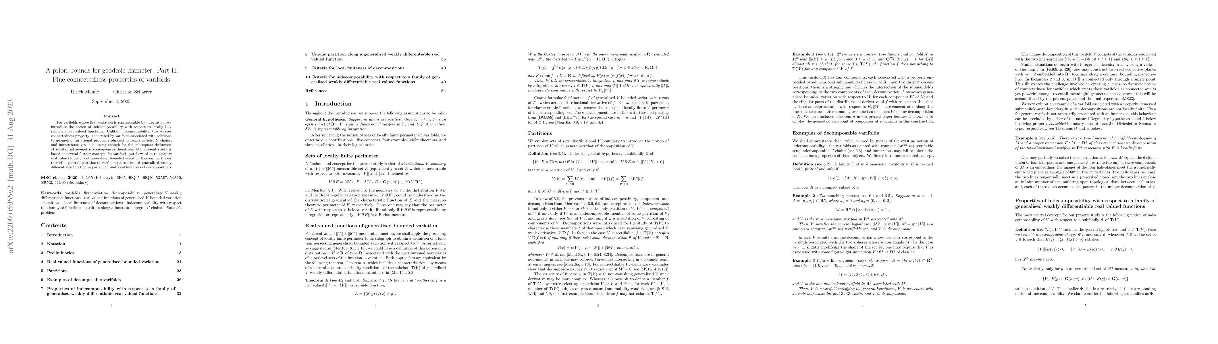 Thumbnail for A priori bounds for geodesic diameter. Part II. Fine connectedness
  properties of varifolds