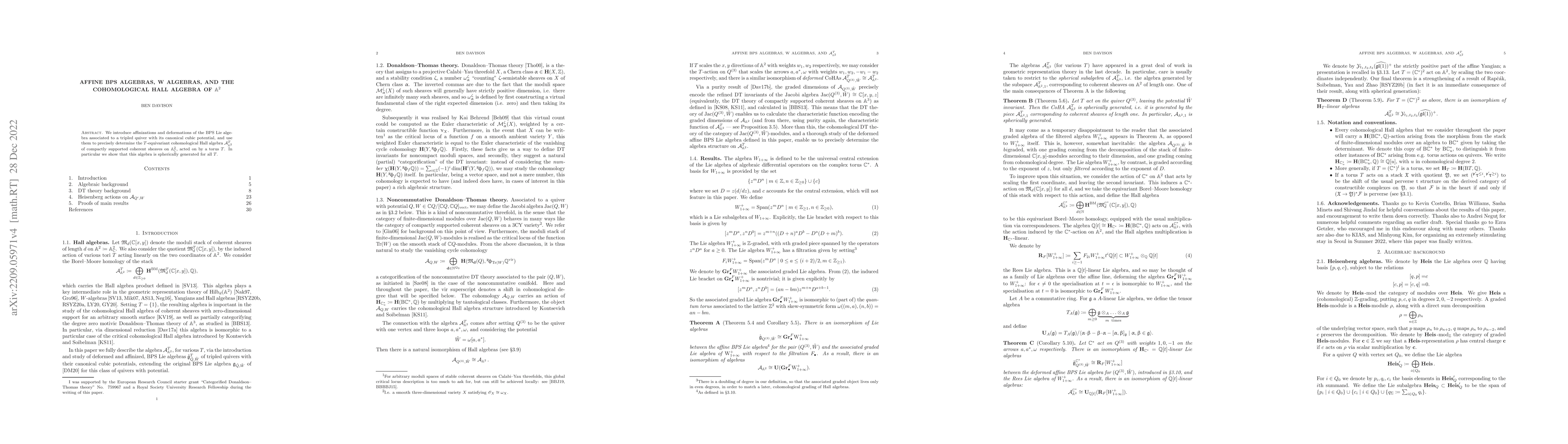 Thumbnail for Affine BPS algebras, W algebras, and the cohomological Hall algebra of
  $\mathbb{A}^2$
