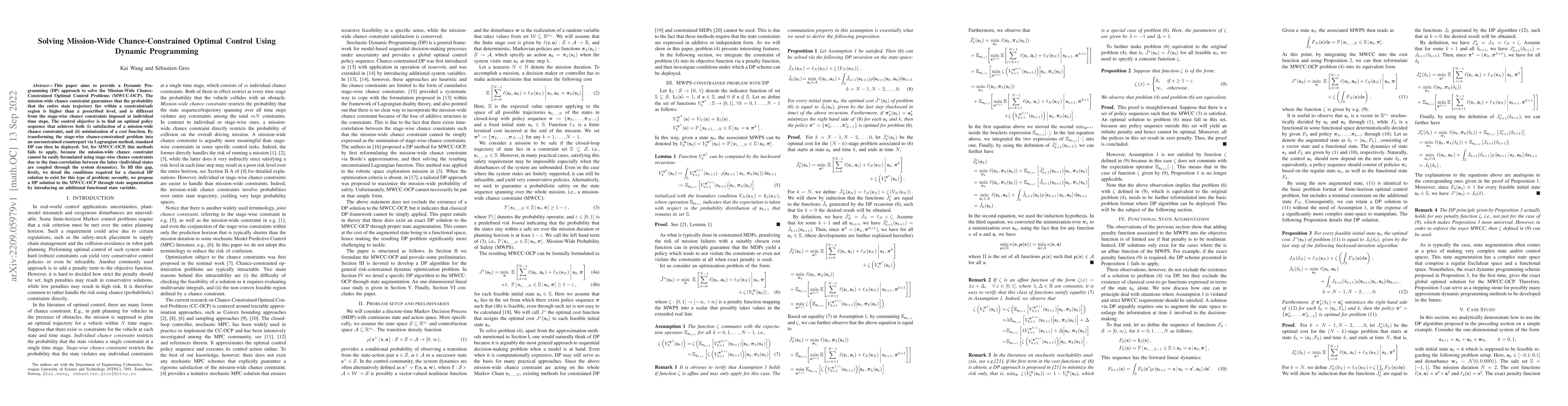 Thumbnail for Solving Mission-Wide Chance-Constrained Optimal Control Using Dynamic
  Programming