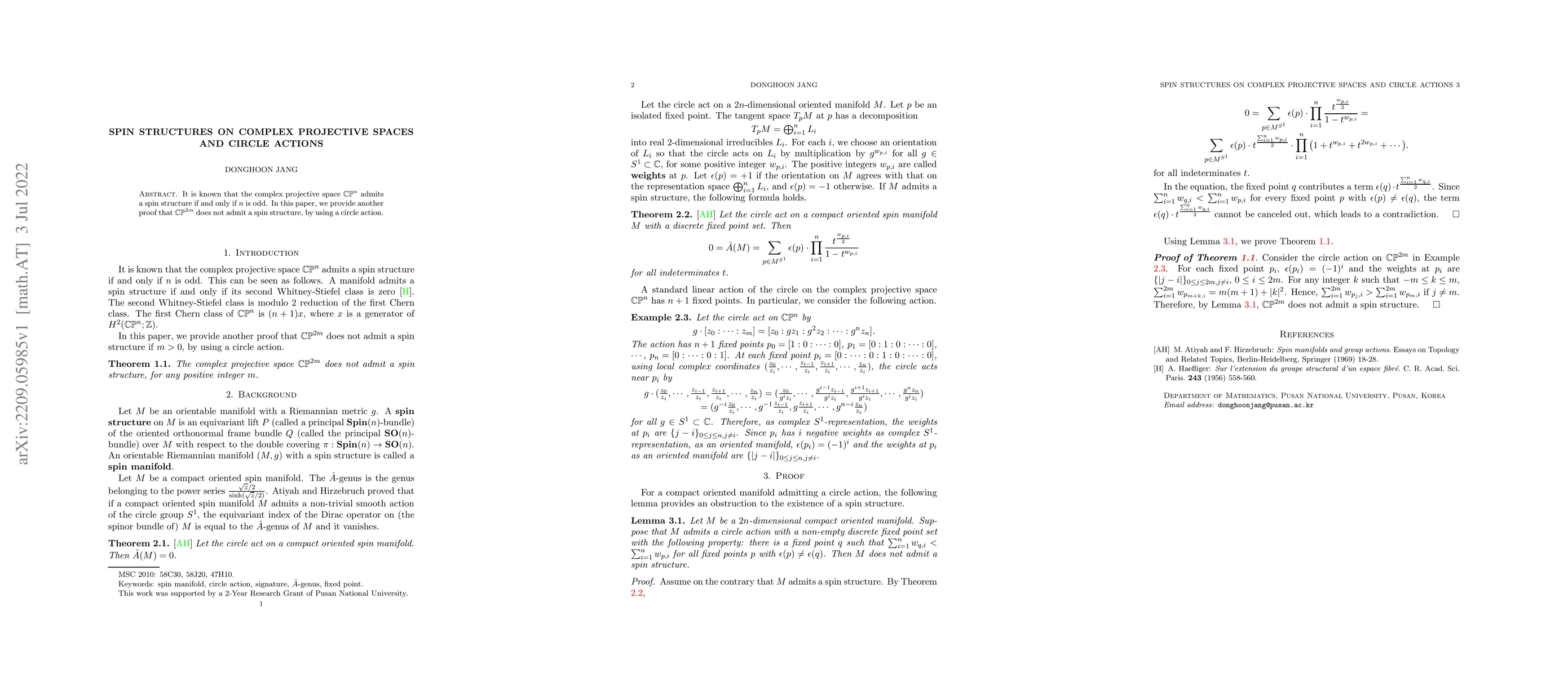Thumbnail for Spin structures on complex projective spaces and circle actions