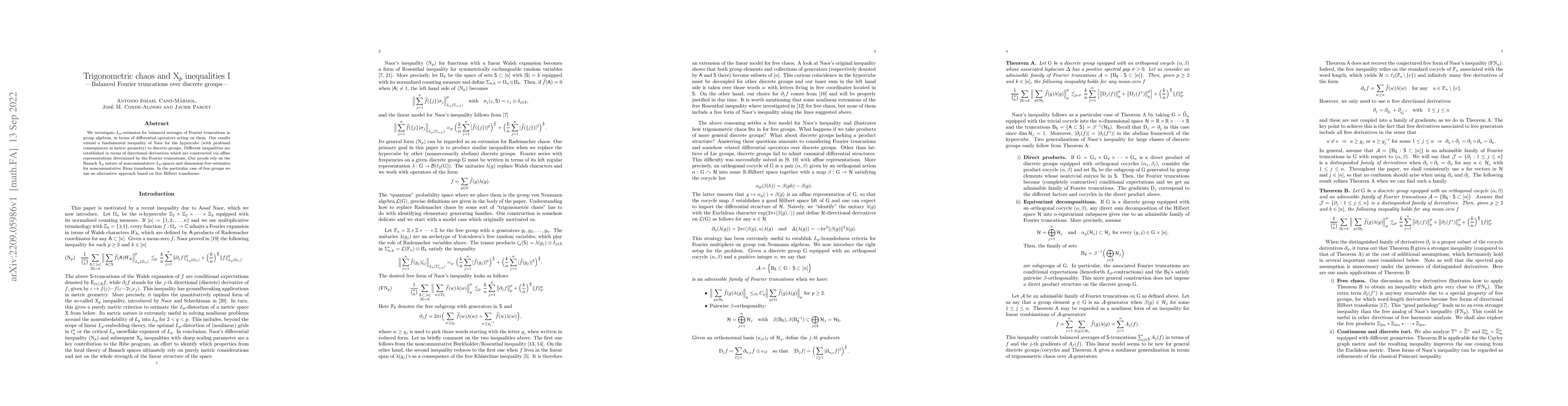 Thumbnail for Trigonometric chaos and $\mathrm{X}_p$ inequalities I -- Balanced
  Fourier truncations over discrete groups