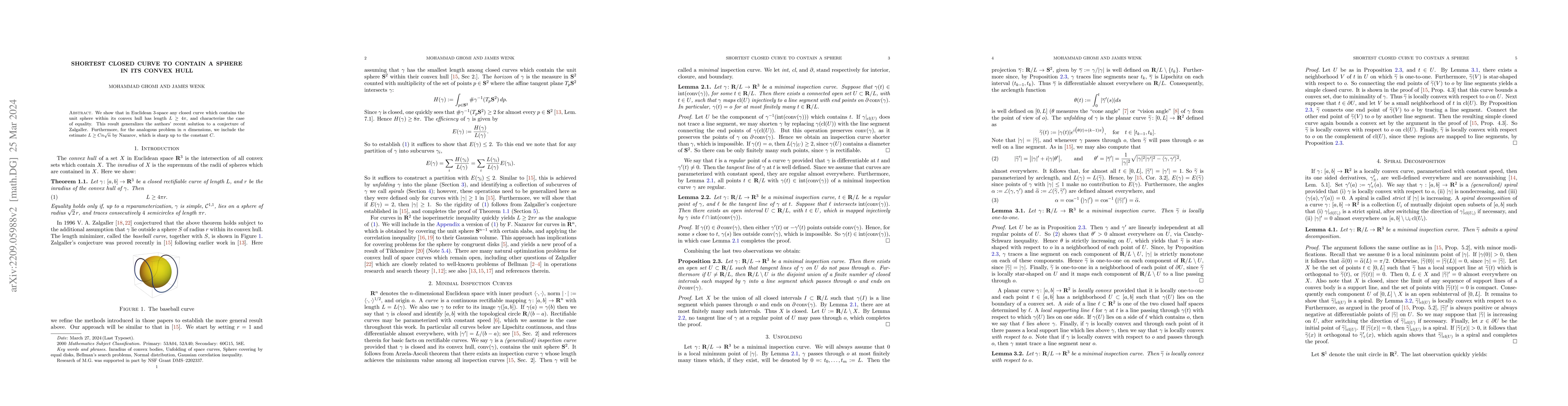 Thumbnail for Shortest closed curve to contain a sphere in its convex hull