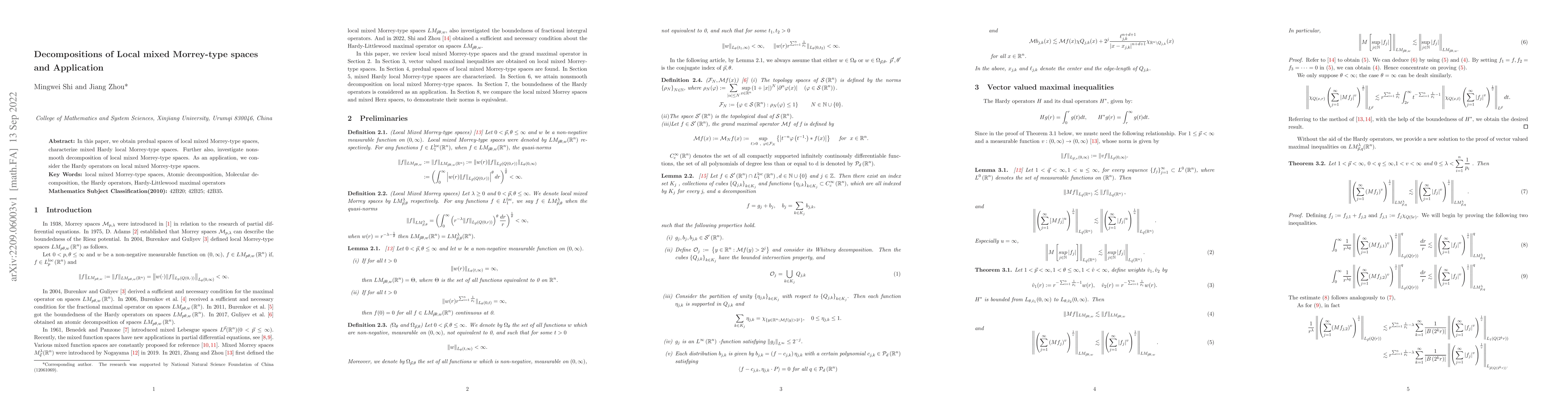 Thumbnail for Decompositions of Local mixed Morrey-type spaces and Application