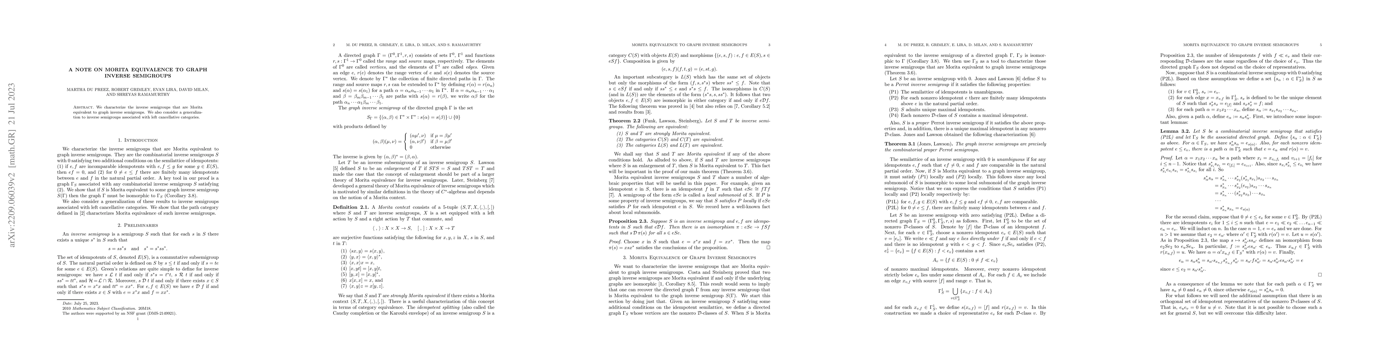 Thumbnail for A note on Morita equivalence to graph inverse semigroups