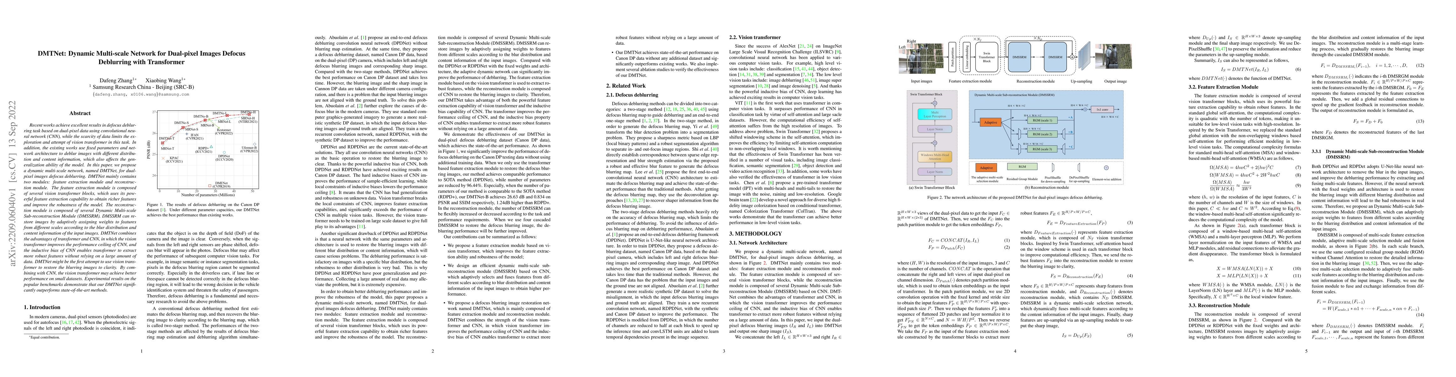 Thumbnail for DMTNet: Dynamic Multi-scale Network for Dual-pixel Images Defocus
  Deblurring with Transformer