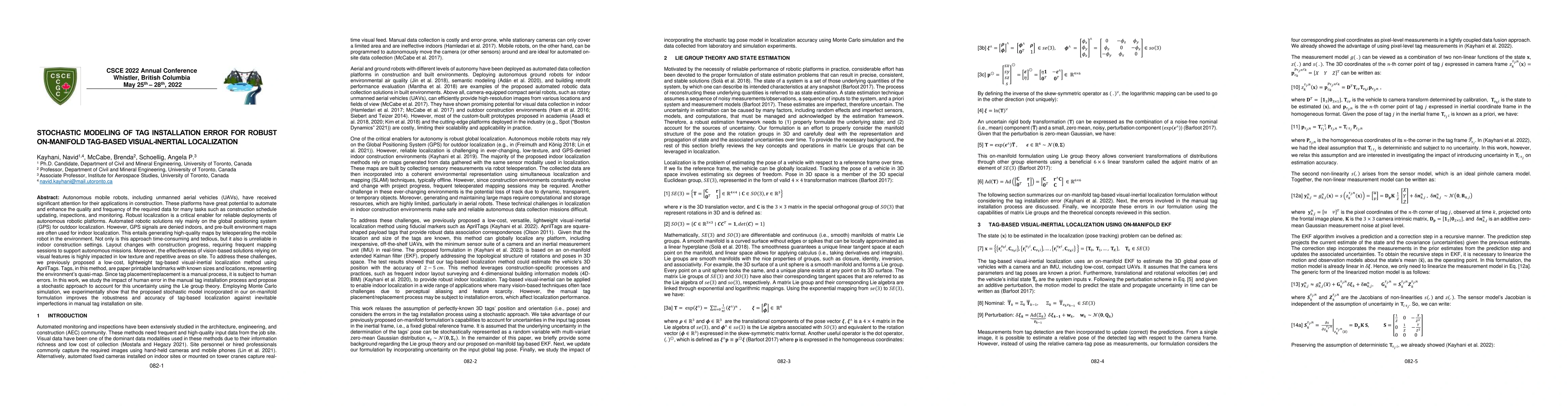 Thumbnail for Stochastic Modeling of Tag Installation Error for Robust On-Manifold
  Tag-Based Visual-Inertial Localization