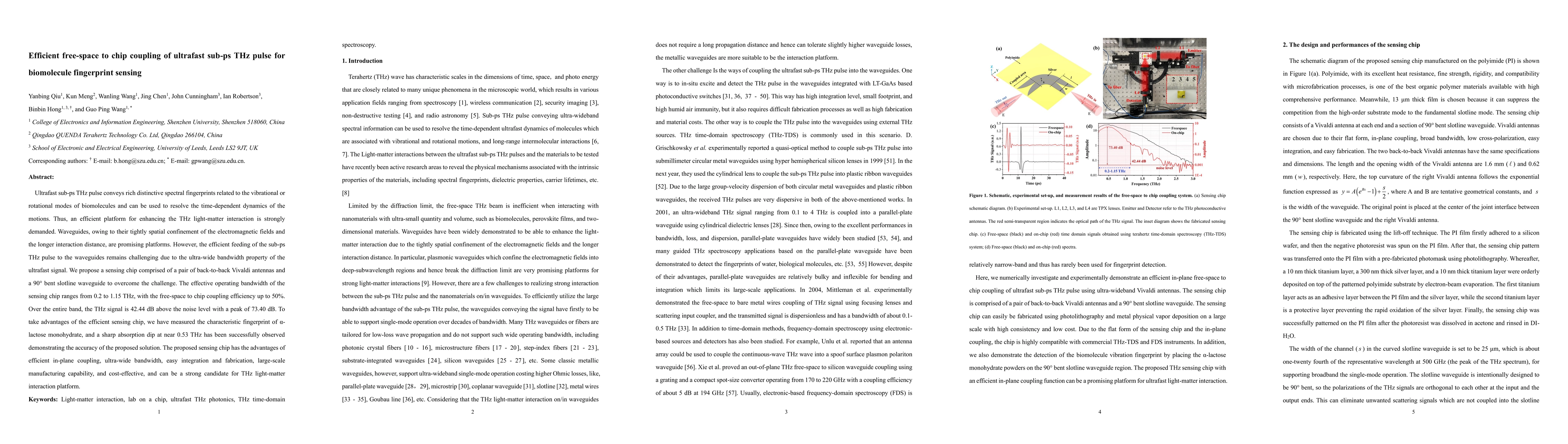Thumbnail for Efficient free-space to chip coupling of ultrafast sub-ps THz pulse for
  biomolecule fingerprint sensing