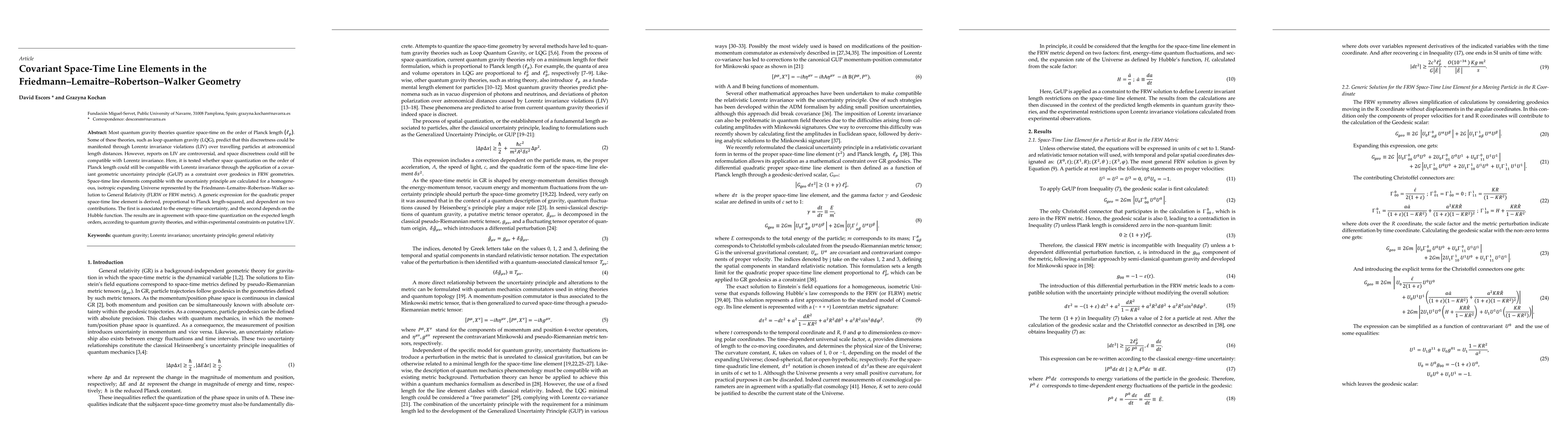 Thumbnail for Covariant Space Time Line Elements in the Friedmann Lemaitre Robertson
  Walker Geometry
