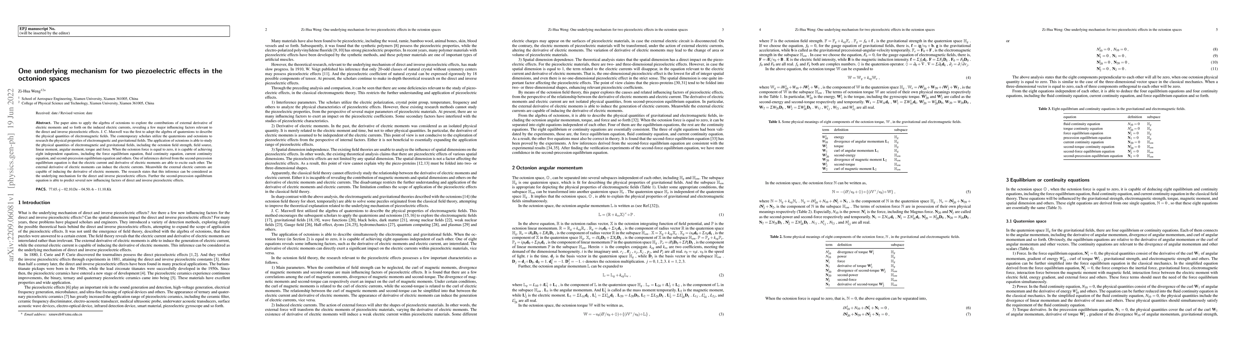 Thumbnail for One underlying mechanism for two piezoelectric effects in the octonion
  spaces