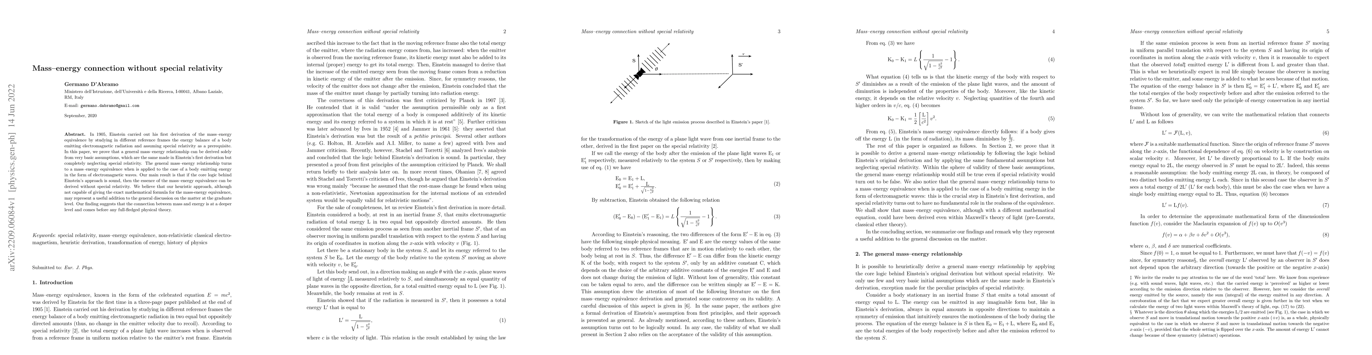 Thumbnail for Mass-energy connection without special relativity